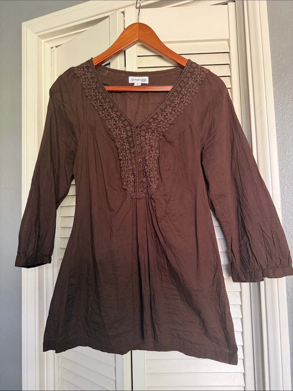 St. John's Bay Brown Crochet-Trim V-Neck Tunic